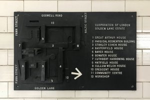 A 3d map / sign for the Golden Lane estate.