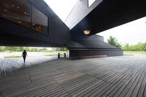 A photo taken from the courtyard of the Vitra Design Museum showroom.