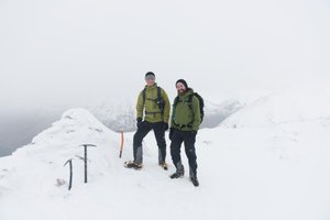 A portrait of Chris and Ed near the summit of Stob Bàn.