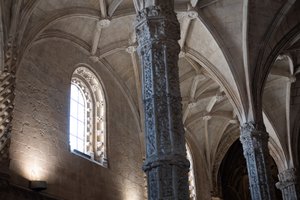 Looking up at the interior of the ceiling in the Jerónimos monastery.