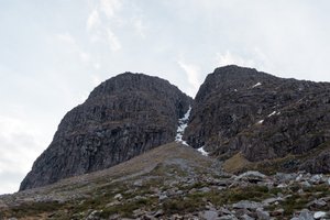 Looking up at Morrison’s gully in Beinn Eighe from below.