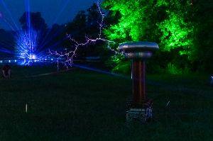 A life sized Van de Graff generator makes a very large spark.